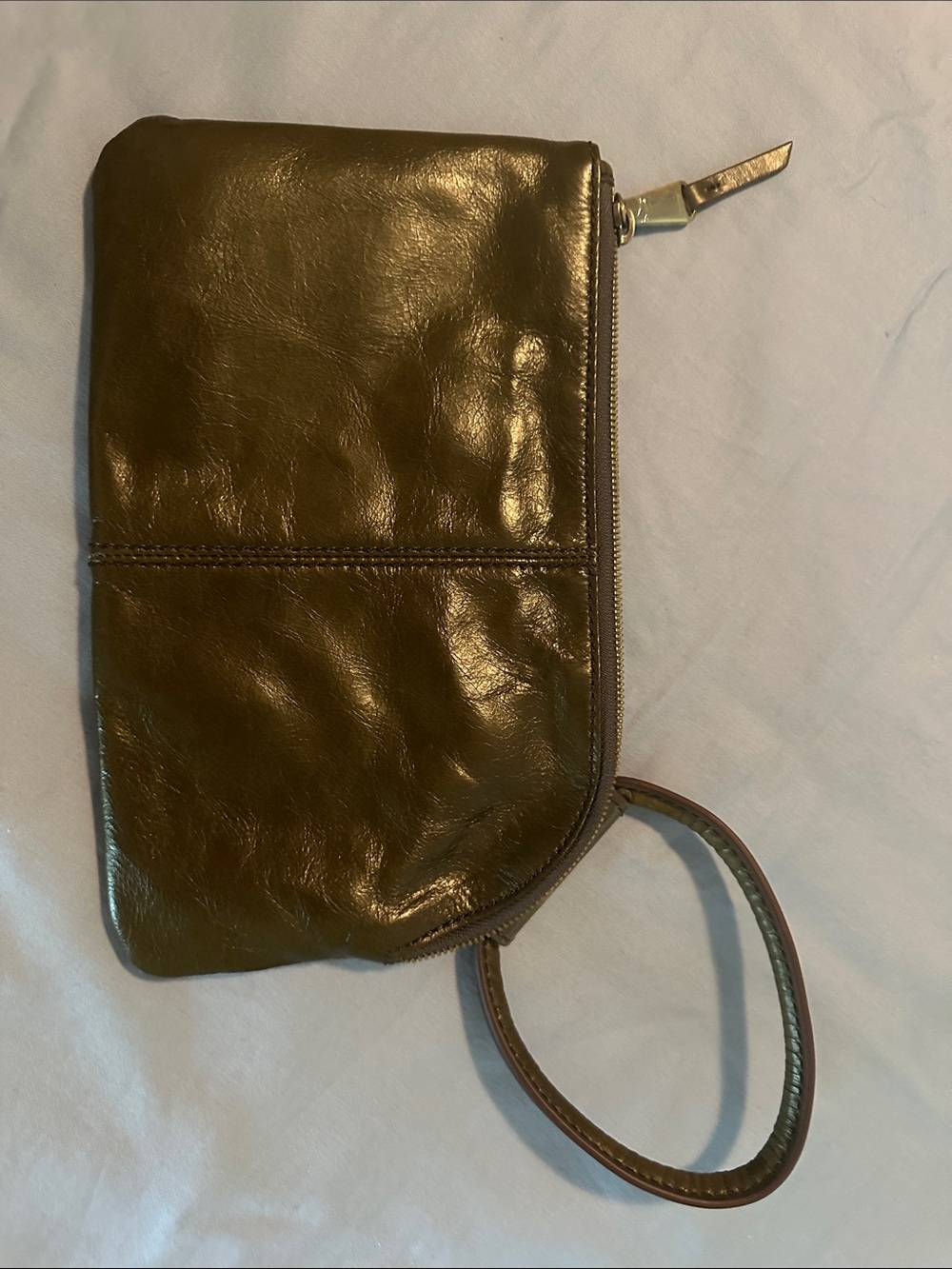 HOBO Olive Green Leather Wristlet Clutch